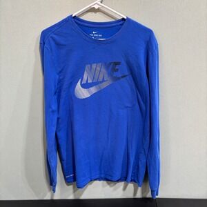Nike Dri Fit Athletic Cut Long Sleeve Tee Shirt Royal Blue Men's Large